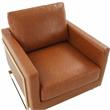 LeisureMod Lincoln Leather Accent Arm Chair With Gold Frame in Cognac Tan