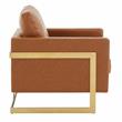 LeisureMod Lincoln Leather Accent Arm Chair With Gold Frame in Cognac Tan