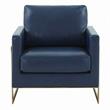 LeisureMod Lincoln Leather Accent Arm Chair With Gold Frame in Navy Blue