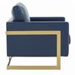 LeisureMod Lincoln Leather Accent Arm Chair With Gold Frame in Navy Blue