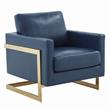 LeisureMod Lincoln Leather Accent Arm Chair With Gold Frame in Navy Blue