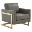 LeisureMod Lincoln Leather Accent Arm Chair With Gold Frame in Gray