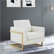 LeisureMod Lincoln Leather Accent Arm Chair With Gold Frame in White