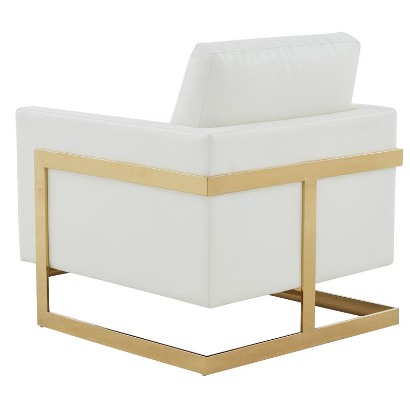 LeisureMod Lincoln Leather Accent Arm Chair With Gold Frame in White