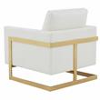 LeisureMod Lincoln Leather Accent Arm Chair With Gold Frame in White