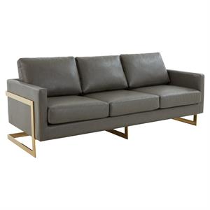 LeisureMod Lincoln 83&quot Modern Upholstered Leather Sofa in Gray