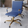 LeisureMod Harris Modern Leather Swivel Gold Office Chair in Navy Blue