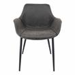 LeisureMod Markley Leather Dining Armchair Metal Legs Set of 2 in Charcoal Black