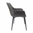 LeisureMod Markley Leather Dining Armchair Metal Legs Set of 2 in Charcoal Black
