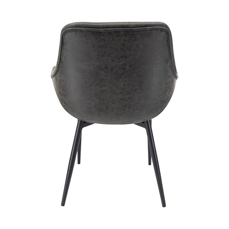 LeisureMod Markley Leather Dining Armchair Metal Legs Set of 2 in Charcoal Black
