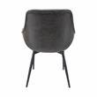 LeisureMod Markley Leather Dining Armchair Metal Legs Set of 2 in Charcoal Black