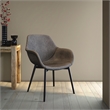 LeisureMod Markley Leather Dining Armchair Metal Legs Set of 2 in Charcoal Black