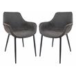 LeisureMod Markley Leather Dining Armchair Metal Legs Set of 2 in Charcoal Black