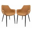 LeisureMod Markley Leather Dining Armchair Metal Legs Set of 2 in Light Brown