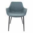 LeisureMod Markley Leather Dining Armchair Metal Legs Set of 2 in Peacock Blue