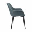LeisureMod Markley Leather Dining Armchair Metal Legs Set of 2 in Peacock Blue