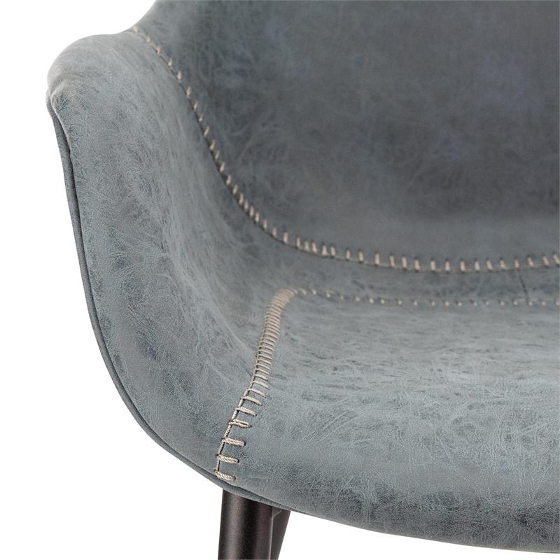 LeisureMod Markley Leather Dining Armchair Metal Legs Set of 2 in Peacock Blue