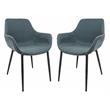 LeisureMod Markley Leather Dining Armchair Metal Legs Set of 2 in Peacock Blue