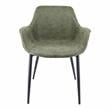 LeisureMod Markley Leather Dining Armchair Metal Legs Set of 2 in Olive Green