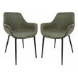 LeisureMod Markley Leather Dining Armchair Metal Legs Set of 2 in Olive Green