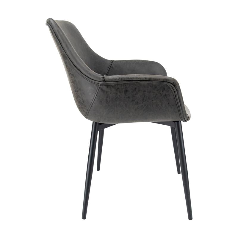 LeisureMod Markley Leather Dining Armchair Metal Legs Set of 4 in Charcoal Black