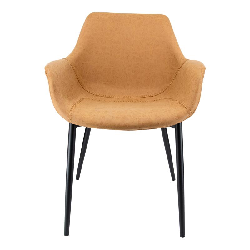 LeisureMod Markley Leather Dining Armchair Metal Legs Set of 4 in Light Brown