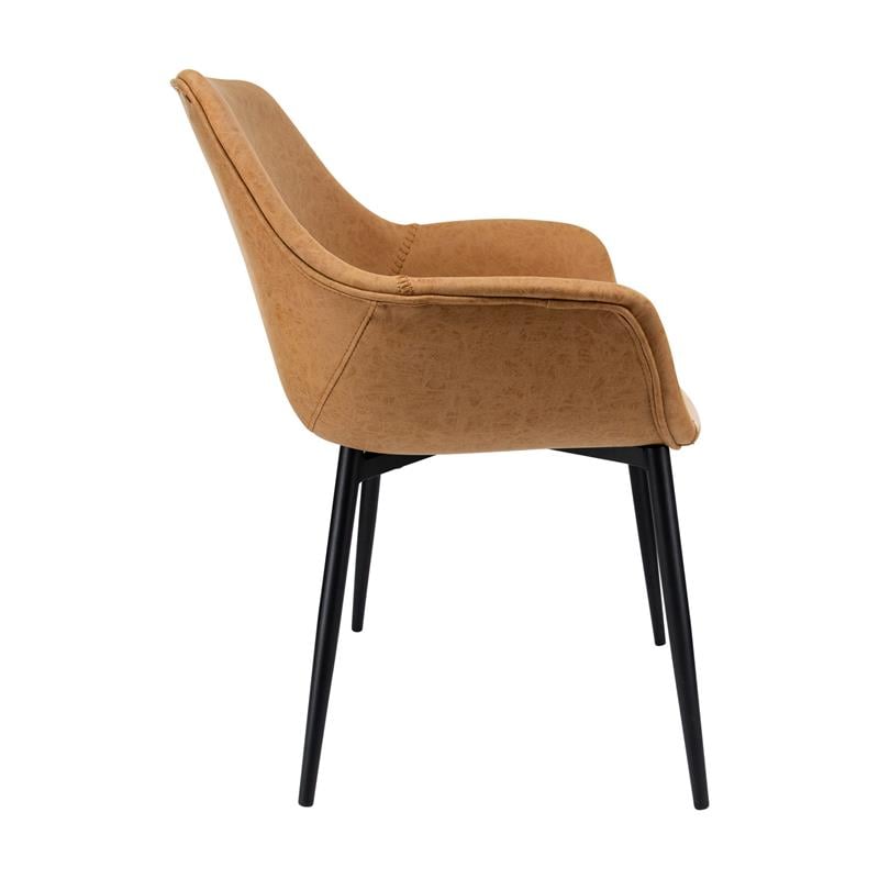 LeisureMod Markley Leather Dining Armchair Metal Legs Set of 4 in Light Brown