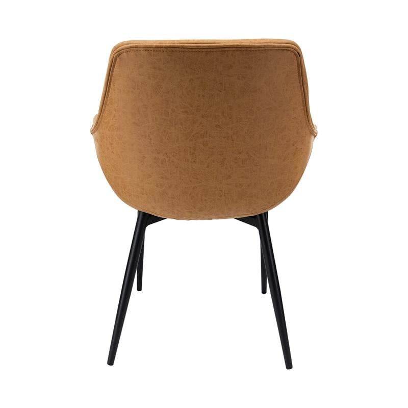 LeisureMod Markley Leather Dining Armchair Metal Legs Set of 4 in Light Brown