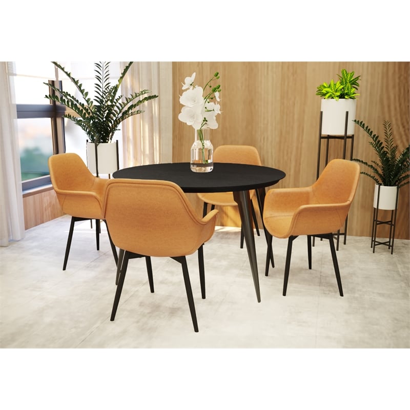 LeisureMod Markley Leather Dining Armchair Metal Legs Set of 4 in Light Brown