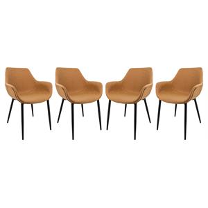 LeisureMod Markley Leather Dining Armchair Metal Legs Set of 4 in Light Brown