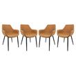 LeisureMod Markley Leather Dining Armchair Metal Legs Set of 4 in Light Brown