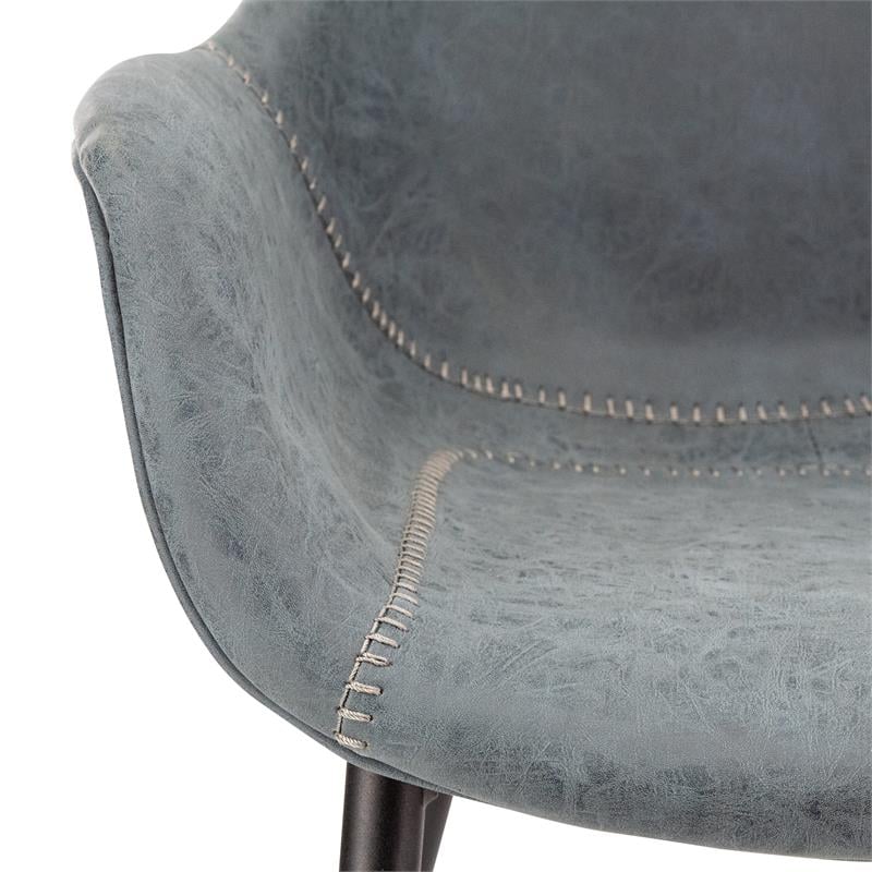 LeisureMod Markley Leather Dining Armchair Metal Legs Set of 4 in Peacock Blue
