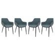 LeisureMod Markley Leather Dining Armchair Metal Legs Set of 4 in Peacock Blue