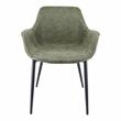 LeisureMod Markley Leather Dining Armchair Metal Legs Set of 4 in Olive Green