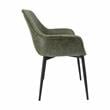 LeisureMod Markley Leather Dining Armchair Metal Legs Set of 4 in Olive Green