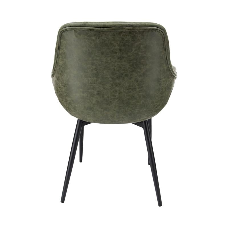 LeisureMod Markley Leather Dining Armchair Metal Legs Set of 4 in Olive Green