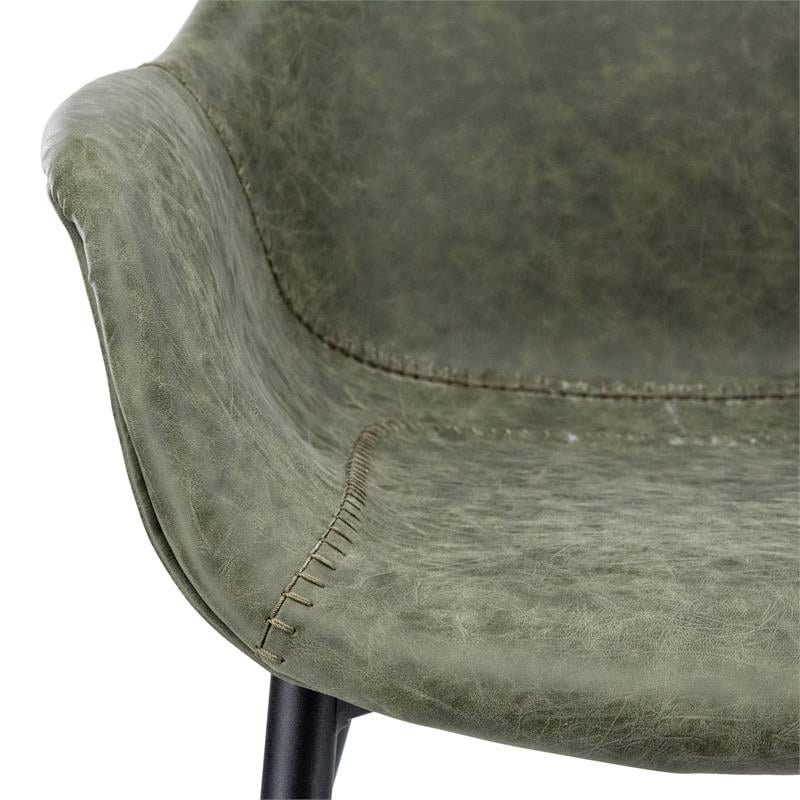 LeisureMod Markley Leather Dining Armchair Metal Legs Set of 4 in Olive Green