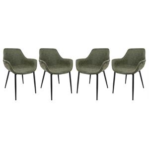 LeisureMod Markley Leather Dining Armchair Metal Legs Set of 4 in Olive Green