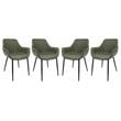 LeisureMod Markley Leather Dining Armchair Metal Legs Set of 4 in Olive Green