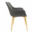 LeisureMod Markley Leather Dining Armchair Gold Legs Set of 2 in Charcoal Black