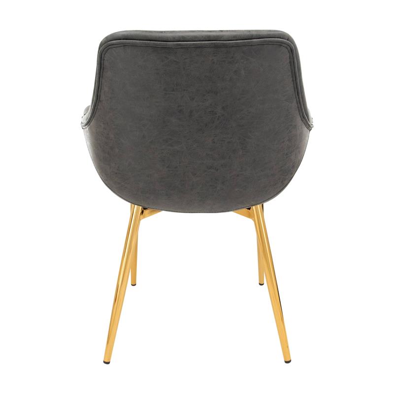 LeisureMod Markley Leather Dining Armchair Gold Legs Set of 2 in Charcoal Black