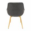 LeisureMod Markley Leather Dining Armchair Gold Legs Set of 2 in Charcoal Black