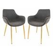 LeisureMod Markley Leather Dining Armchair Gold Legs Set of 2 in Charcoal Black