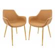 LeisureMod Markley Leather Dining Armchair Gold Legs Set of 2 in Light Brown