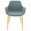 LeisureMod Markley Leather Dining Armchair Gold Legs Set of 2 in Peacock Blue