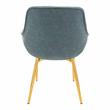 LeisureMod Markley Leather Dining Armchair Gold Legs Set of 2 in Peacock Blue