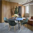 LeisureMod Markley Leather Dining Armchair Gold Legs Set of 2 in Peacock Blue