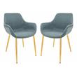 LeisureMod Markley Leather Dining Armchair Gold Legs Set of 2 in Peacock Blue