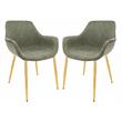 LeisureMod Markley Leather Dining Armchair Gold Legs Set of 2 in Olive Green