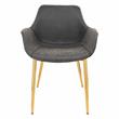 LeisureMod Markley Leather Dining Armchair Gold Legs Set of 4 in Charcoal Black